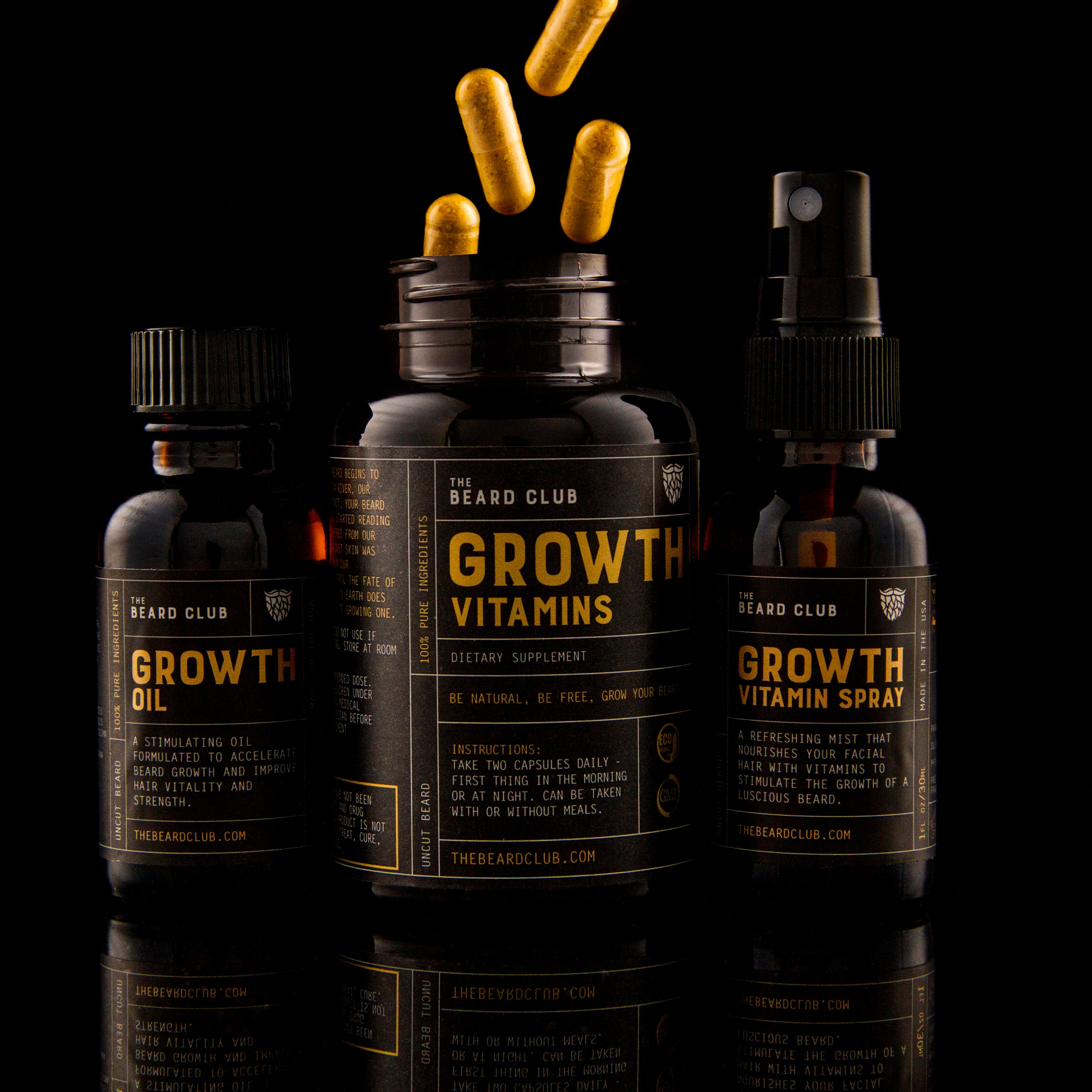 bottles of beard vitamins and oil