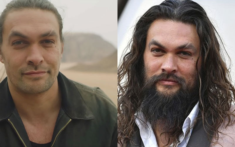 Comparison photos of Jason Momoa with and without beard
