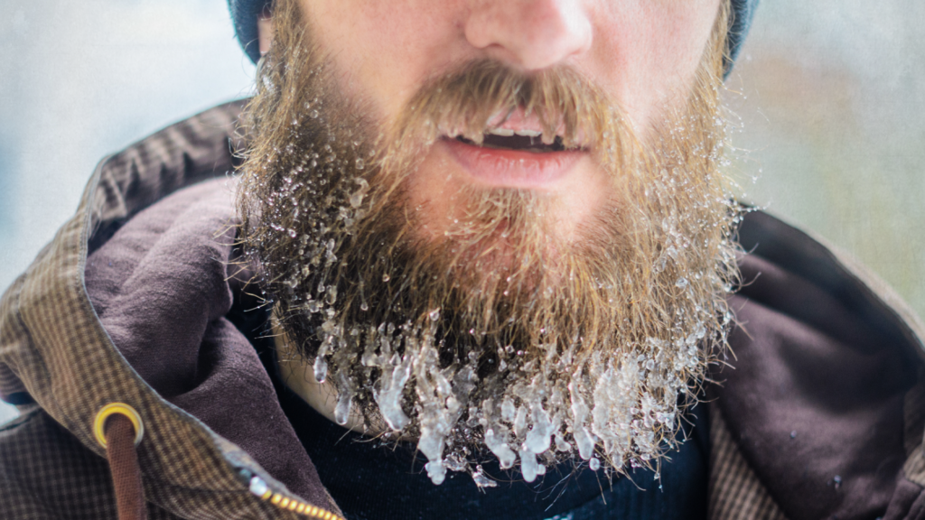 Snow on man's beard